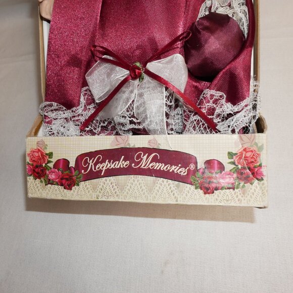 Dan Dee Fine Bisque Porcelain Doll In Burgundy Dress With Lace & Bow LE NIB - Picture 2 of 11